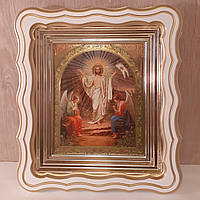 Икона Христово Воскресенье, Пасха, лик 15х18 см, в белом фигурном деревянном киоте