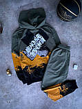 Спортивний костюм із принтами унісекс оливково-сірий Київ, фото 3