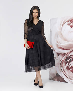 Нарядное платье с расклёшенной юбкой, №372, черный, 48-58р., фото 2