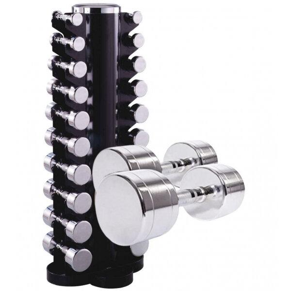 Гантельний ряд 1-10 кг хром D-04 зі стійкою Fitnessport DR-18