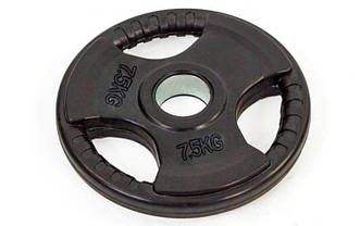 Блін (диск) прогумований 7,5 кг з потрійним хватом і металевою втулкою d-52мм TA-8122 - 7,5 (чорний)