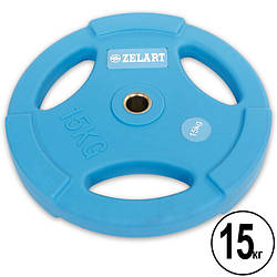 Блін (диск) поліуретановий 15кг d-28мм (синій)