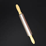 Дерев'яна качалка з робочою поверхнею з неіржавкої сталі для тіста та мастики 44 см RYJ, фото 3