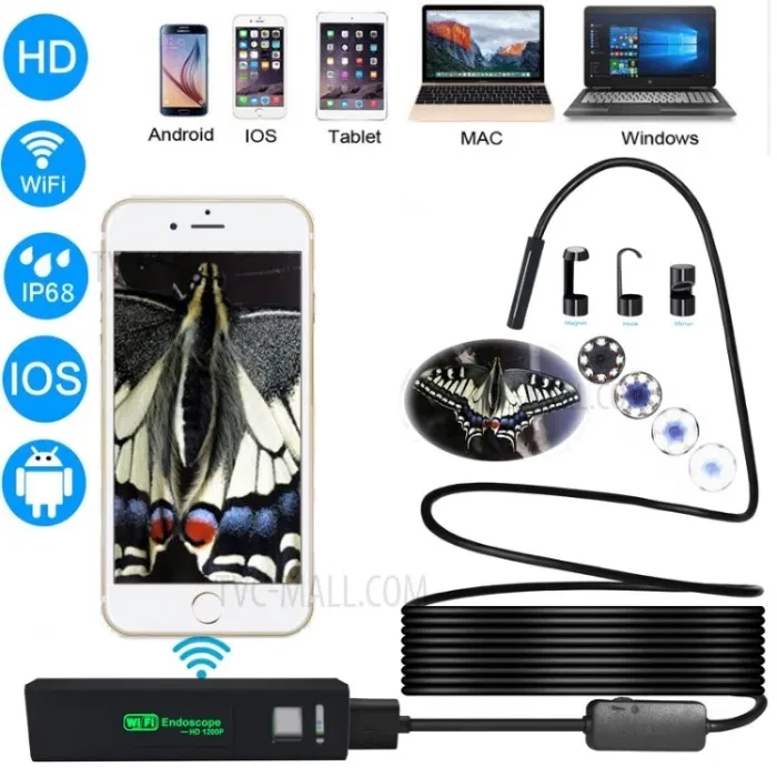 Водонепроникний YPC110 ендоскоп WiFi Borescope 8 мм HD 1600 P
