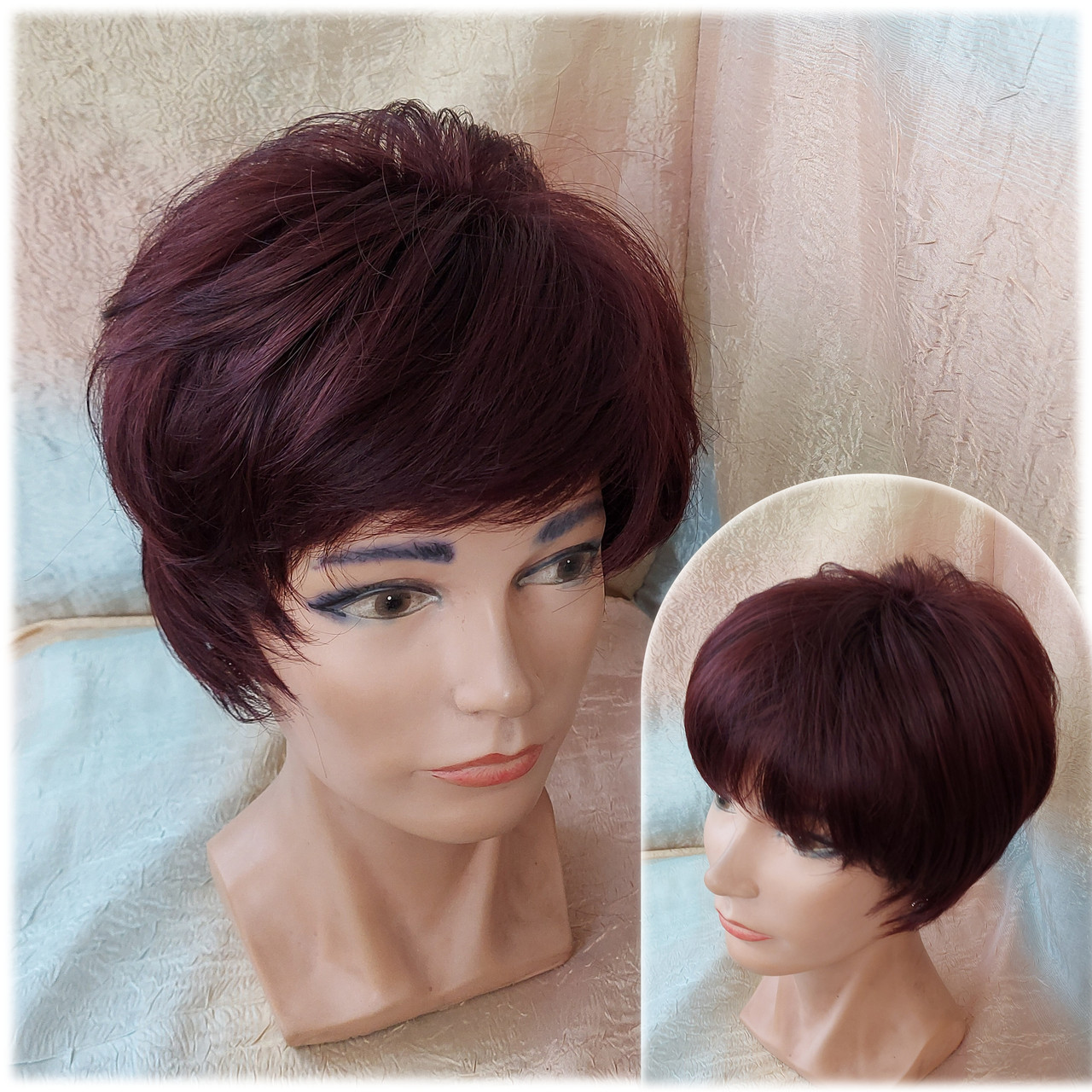 Перука короткий каскад з термоволосся бургунд RG 9713-99Т, фото 1