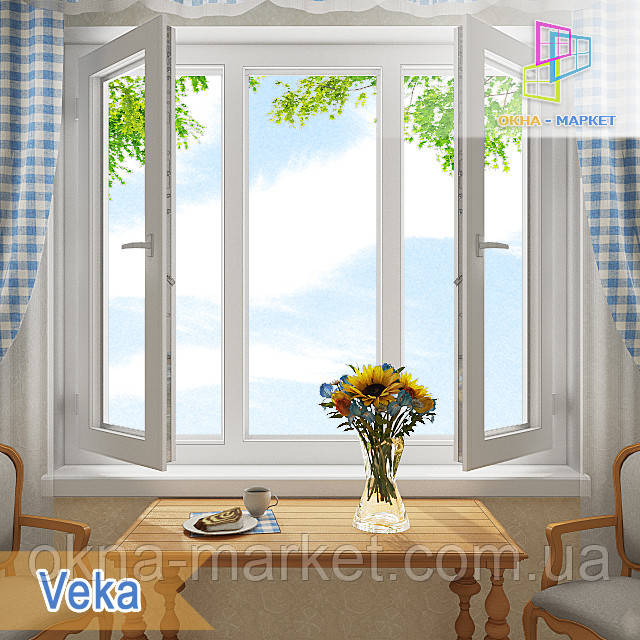 Трехстворчатое окно с двумя движущимися частями Veka - фото 1 - id-p115519559