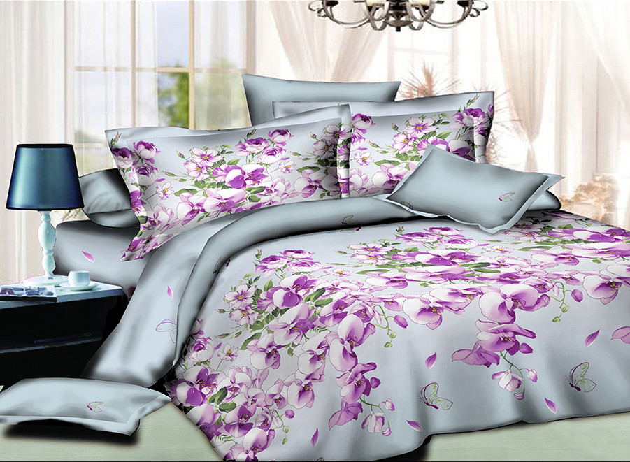 Постільна білизна Королева Ночі (Ранфорс) | Двоспальний комплект | 50х70 | Квіти і метелики на блакитному, фото 1