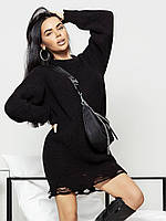 Короткое вязаное платье туника с рваными краями (р. 42-46) 4py3293