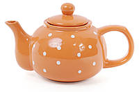 Чайник керамический 1000мл, цвет - оранжевый в белый горошек