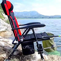 Крісло рибальське коропове стілець туристичний складаний для полювання кемпінгу риболовлі Viking Pro Black red color