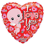 К 18" I Love You Cupid Foil Balloon. Фольгированный шар сердце Купидон Я люблю тебя 14 февраля