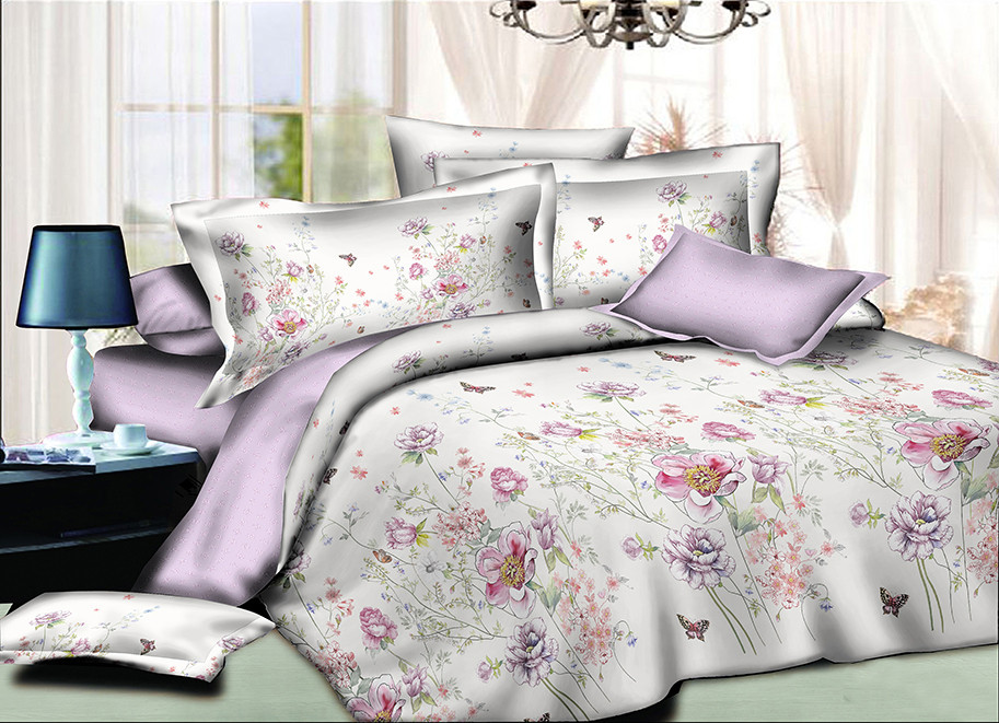 Постільна білизна Королева Ночі (Ранфорс) | Полуторний комплект | 50х70 | Польові квіти на білому та бузковому, фото 1