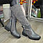 Сірі чоботи жіночі з квадратним носком, натуральна шкіра і замша. Батал, фото 6