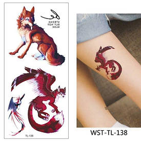 Флеш Тату. 19*9 См, Перевідна. Тимчасова. Набір, Лисиці, Tl-138 (S), Кольорові