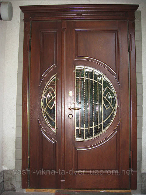 Двері вхідні металеві з дубовими накладками і склопакетом - фото 7 - id-p2256098