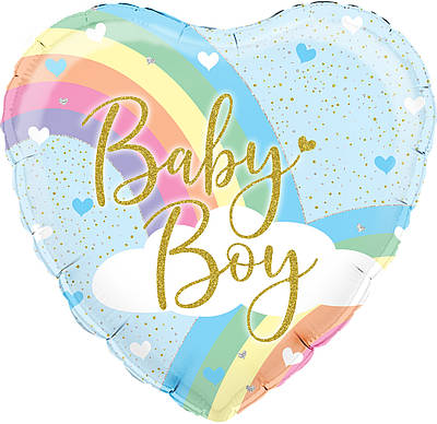 OT 18" Pastel Rainbow Boy Holographic Oaktree Foil Balloon. Фольгована куля на виписку Хлопчик