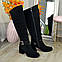 Високі чорні жіночі чоботи на підборах. Натуральна замша і лакова шкіра. Батал, фото 8