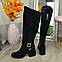 Високі чорні жіночі чоботи на підборах. Натуральна замша і лакова шкіра. Батал, фото 9