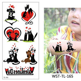 Флеш Тату. 19*9 См, Перевідна. Тимчасова. Набір, Змішання, Коти, Серця, День Святого Валентина, Tl-165 (S),