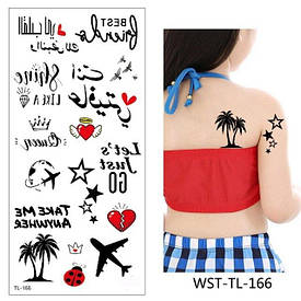 Флеш Тату. 19*9 См, Перевідна. Тимчасова. Набір, Змішування, Арабські Фрази, Літаки, Зірки, Пальми, Написи,