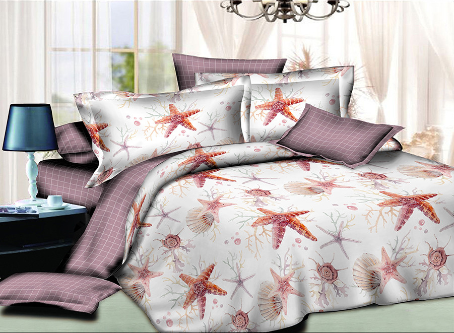 Постільна білизна Королева Ночі (Ранфорс) | Полуторний комплект | 50х70 | Морські зірки, фото 1