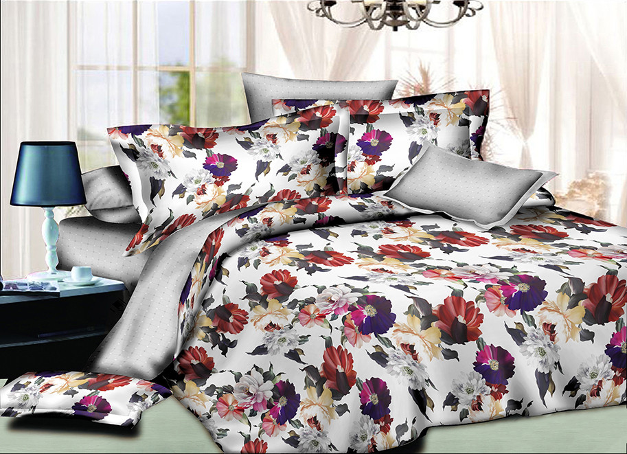 Постільна білизна Королева Ночі (Ранфорс) | Євро комплект | 50х70 | Різнокольорові квіти, фото 1