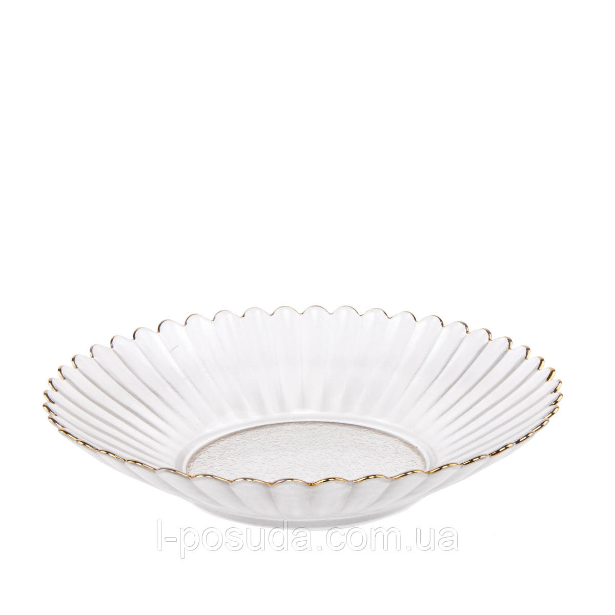 Блюдо скляне із золотим обідком 19 см, фото 1