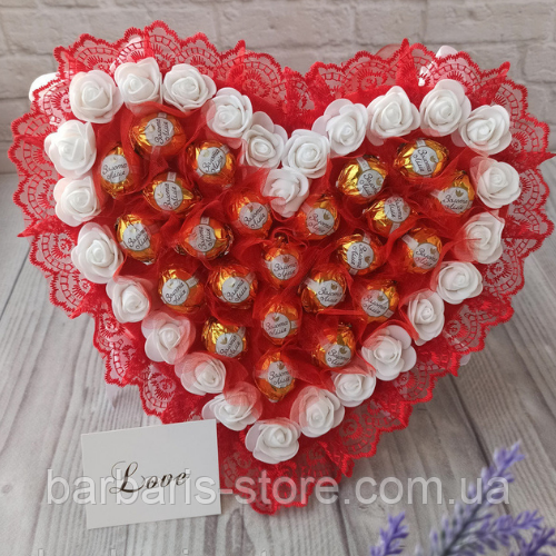Сладкий букет из конфет для девушки женщины жены в форме сердца шоколадный подарок на день влюбленных святого - фото 1 - id-p1567668323