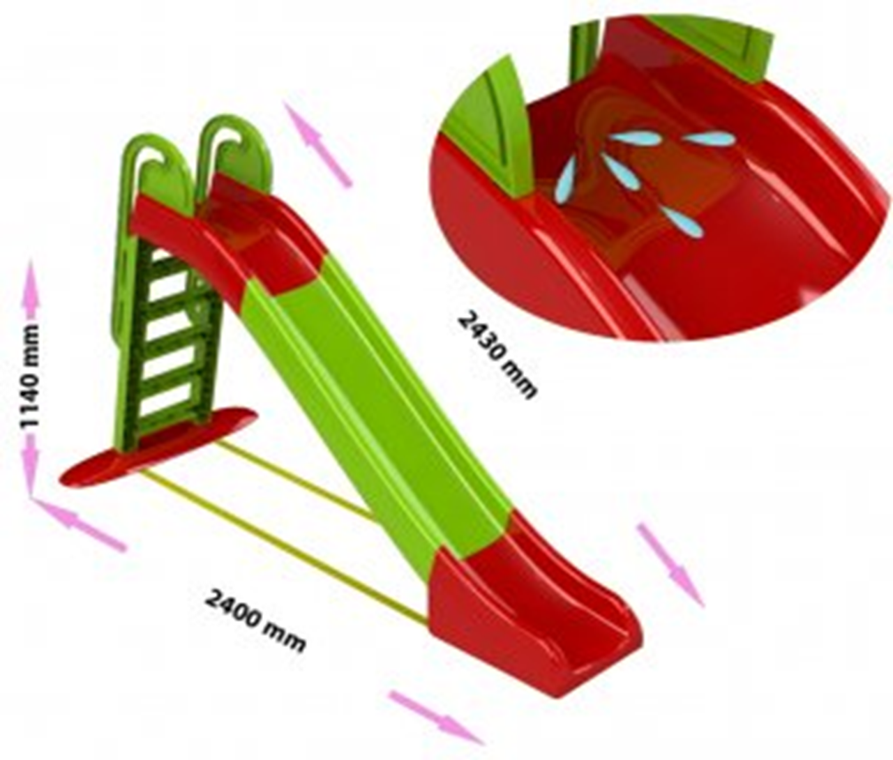 Велика гірка зелено червона для катання Долоні 014550/1, спуск 243 см.