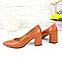Туфлі жіночі шкіряні на стійкому підборі, колір рудий, фото 5