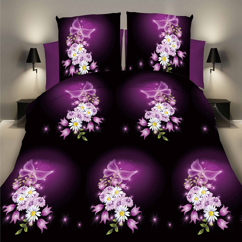 Постільна білизна Королева Ночі (Ранфорс) | Полуторний комплект | 50х70 | Квіти і метелики на темному, фото 1