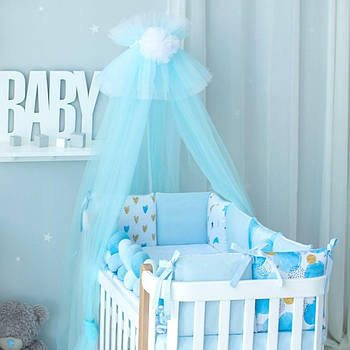 Балдахін універсальний з помпонами Baby Veres Блакитний 180х600 см