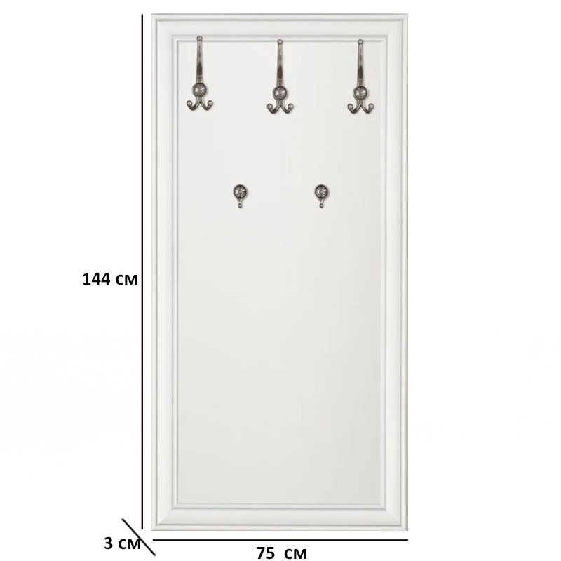 Вішалка настінна з гачками Кентуки WIE75 75х144х3см кольору білий альпійський БРВ-Україна, фото 1