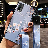 Чехол Lanyard для Xiaomi Redmi 9T бампер с ремешком Blue