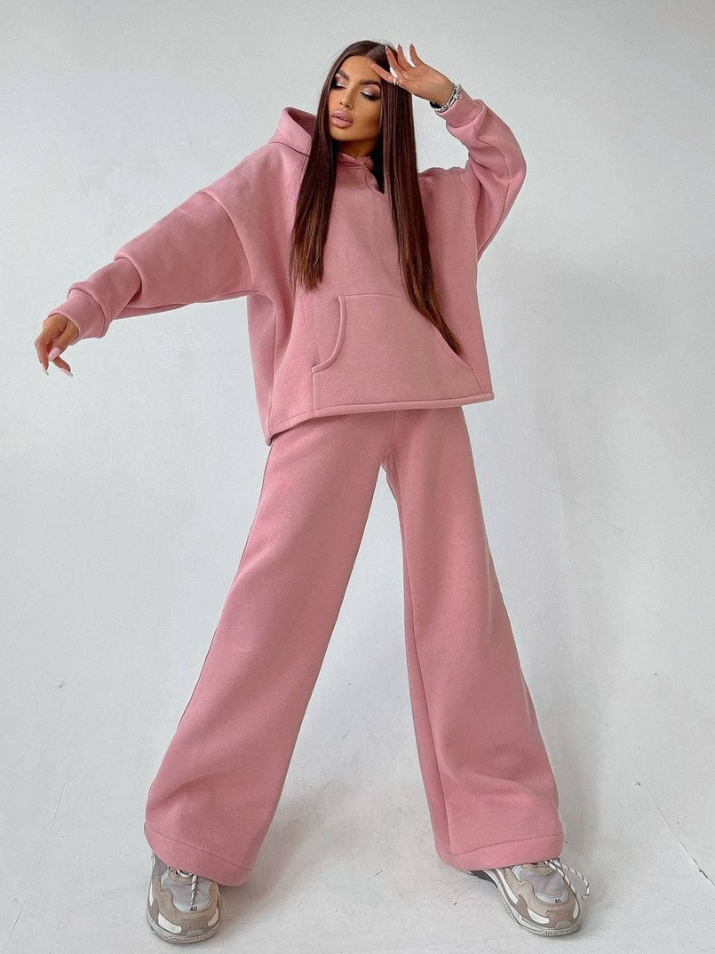 Жіночий зимовий костюм-двійка oversize із тринитки з капюшоном, фото 1