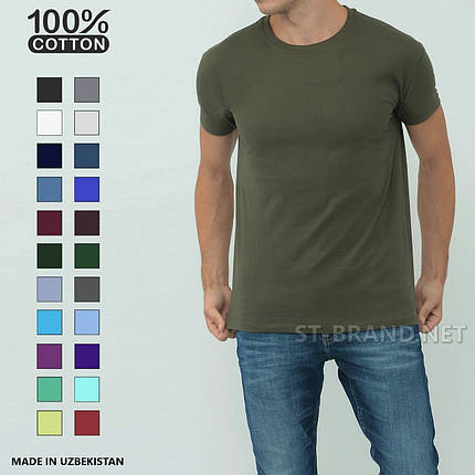 48,50,52,54,56. Чоловіча однотонна футболка, преміум якість, 100% cotton - колір хакі, фото 2