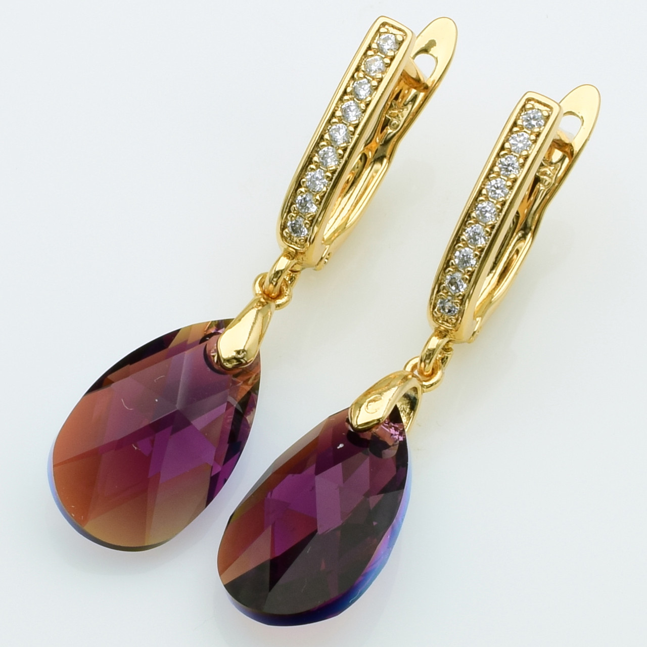 XUPING Сережки Позолота 18к Камені Swarovski, Висота 3.6см, Ширина 1см