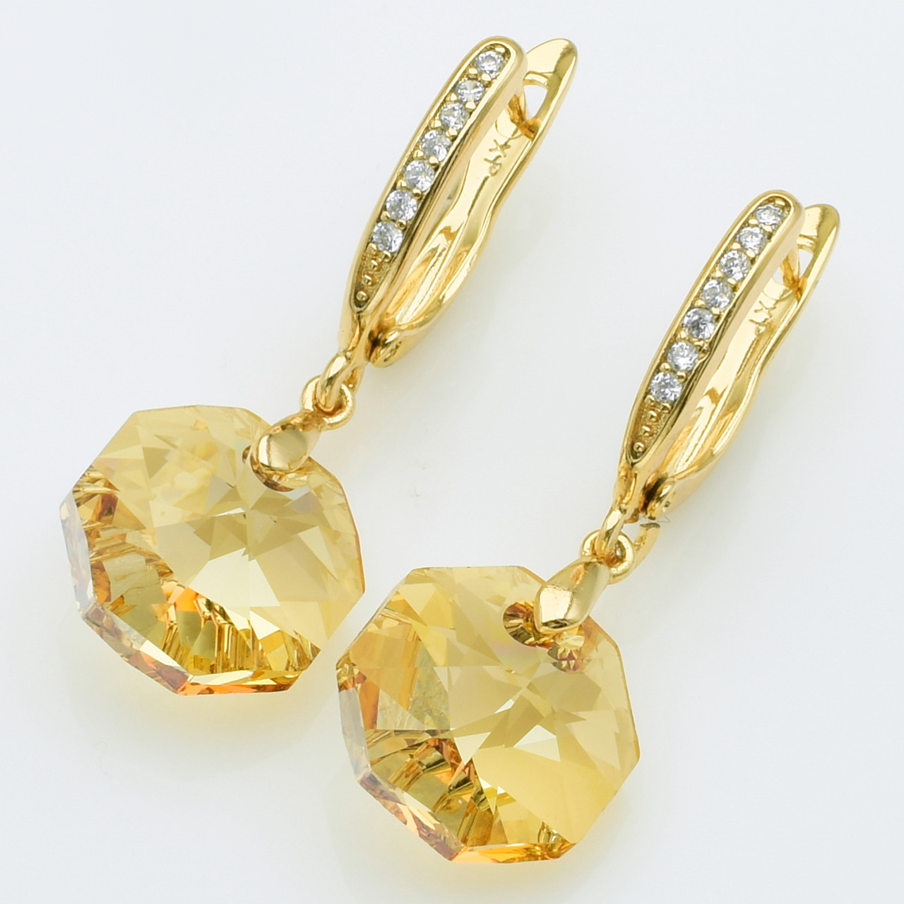 XUPING Сережки Позолота 18к Камені Swarovski, Висота 3.2см, Ширина 1.2см