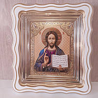 Икона Господь Спаситель, лик 15х18 см, в белом фигурном деревянном киоте