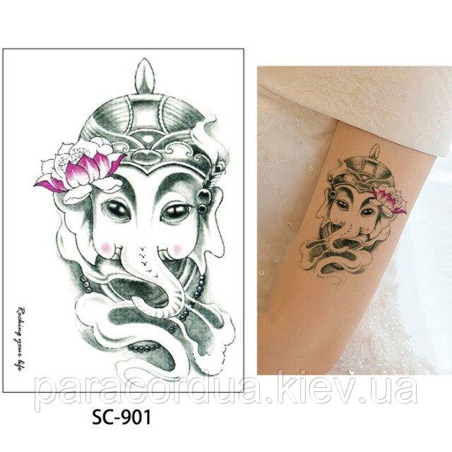 Флеш Тату. 15*11 См. Перевідна. Тимчасова. 0, Слони, Індійський Стиль, Лотоси, Sc-901 (S)