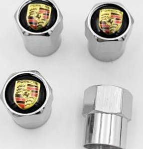 Захисні металеві ковпачки на ніпель, золотник автомобільних коліс із логотипом Porsche — хром
