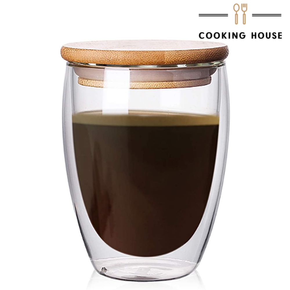 Склянки Cooking House з подвійними стінками з бамбуковою кришкою об’ємом 350 мл.