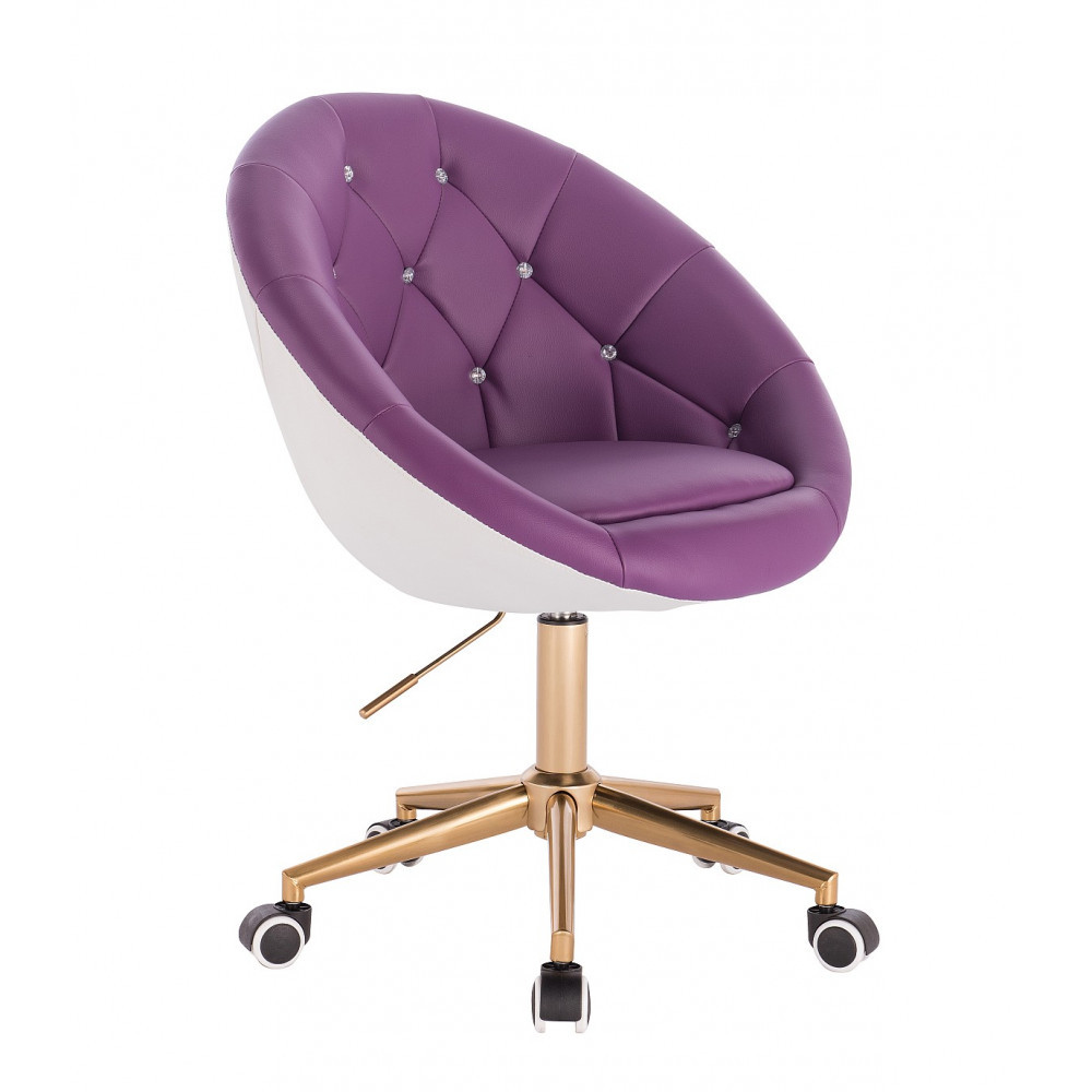 Перукарське крісло на пневматиці НС8516К фіолетово-білий на золотій основі
