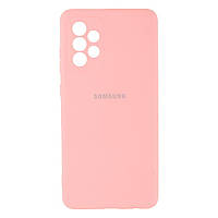 Чехол силиконовый с микрофиброй для Samsung A72 Самсунг А72 с логотипом Розовый Pink