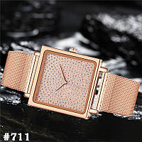 Женские кварцевые наручные часы / годинник цвета розового золота с металическим браслетом (711)