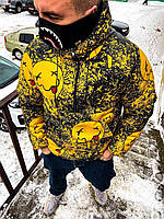 Мужской утеплённый анорак на синтепухе с рисунками чёрный с желтым