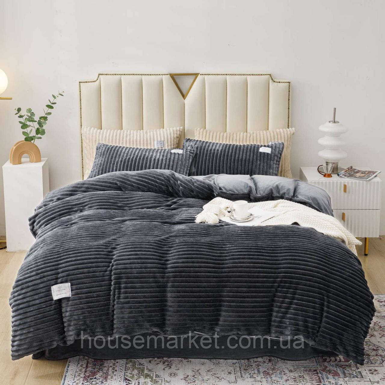 Плюшевий комплект постільної білизни євро розмір, Турецьке плюшеве постільне білизна однотонне - фото 1 - id-p1505028252