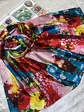 Жіночий барвистий атласний шарфик із квітковою абстракцією 160х50 см