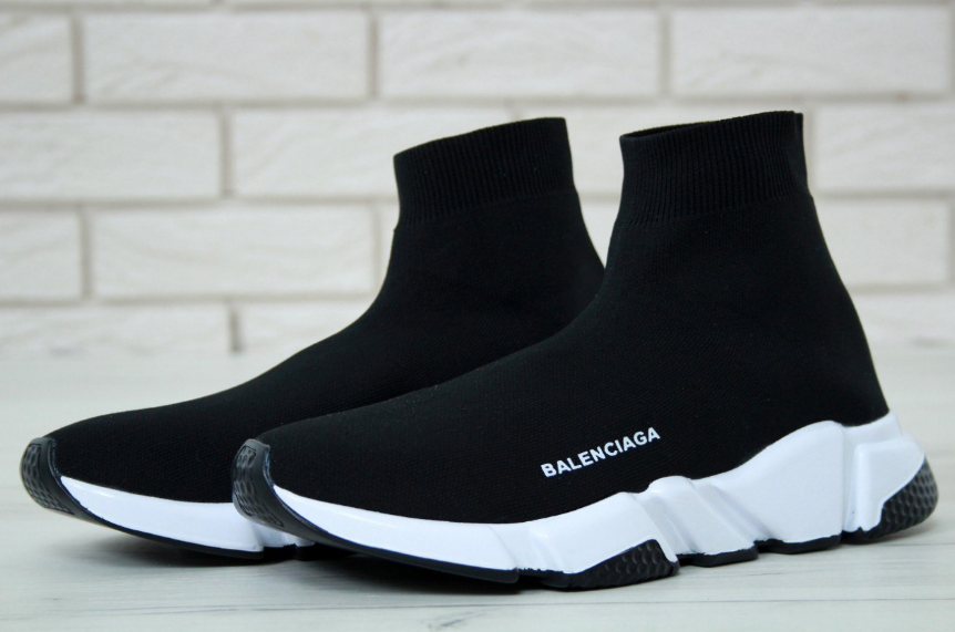 Мужские кроссовки носки Balenciaga speed trainer black white Обувь Баленсиага сникерсы черно-белые - фото 4 - id-p1567911322