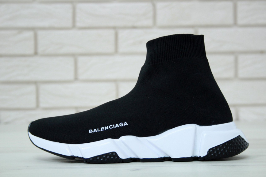 Мужские кроссовки носки Balenciaga speed trainer black white Обувь Баленсиага сникерсы черно-белые - фото 3 - id-p1567911322